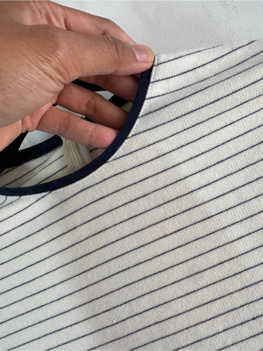 The Row Striped Peplum Top Ivory Navy Minimalist Luxury Long Sleeve XS Fitted - Picture 13 of 16